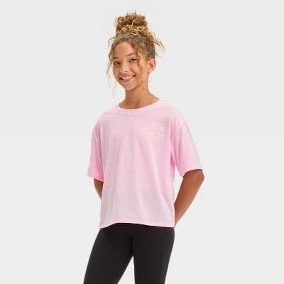 #5602 Large Girls' Short Sleeve 'Court Club' Graphic T-Shirt - All In Motion Pink - Default
