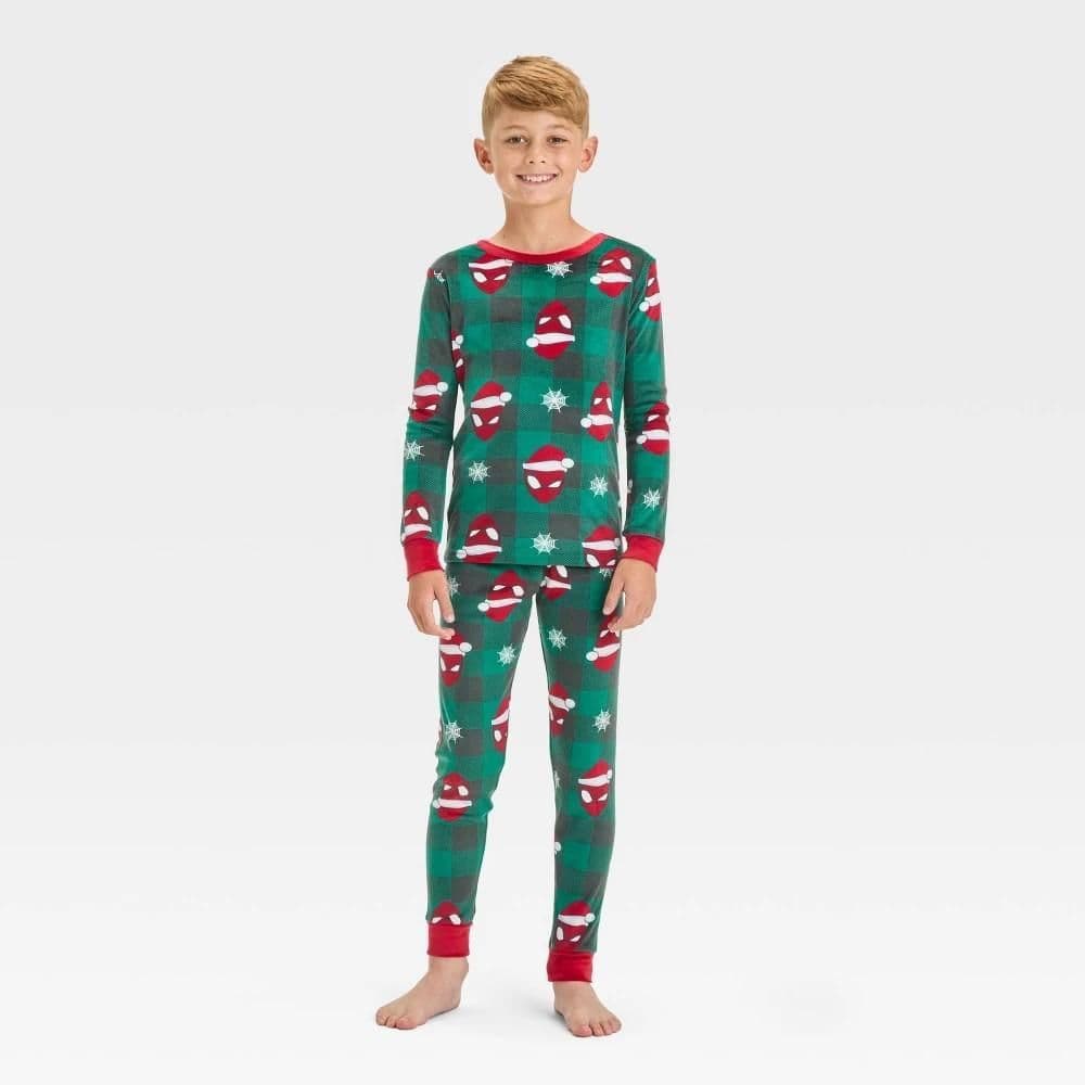 #4804 Size 6 Boys' Christmas Spider-Man 2pc Snug Fit Pajama Set - Green - Default
