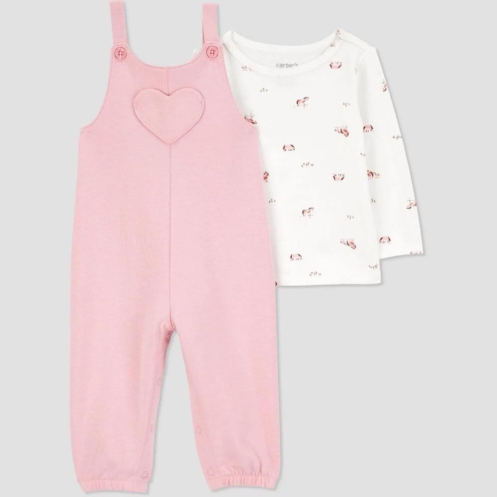 #3802 9M Carter's Just One You Baby Girls' Heart Overalls Set - Cream/Pink - Default
