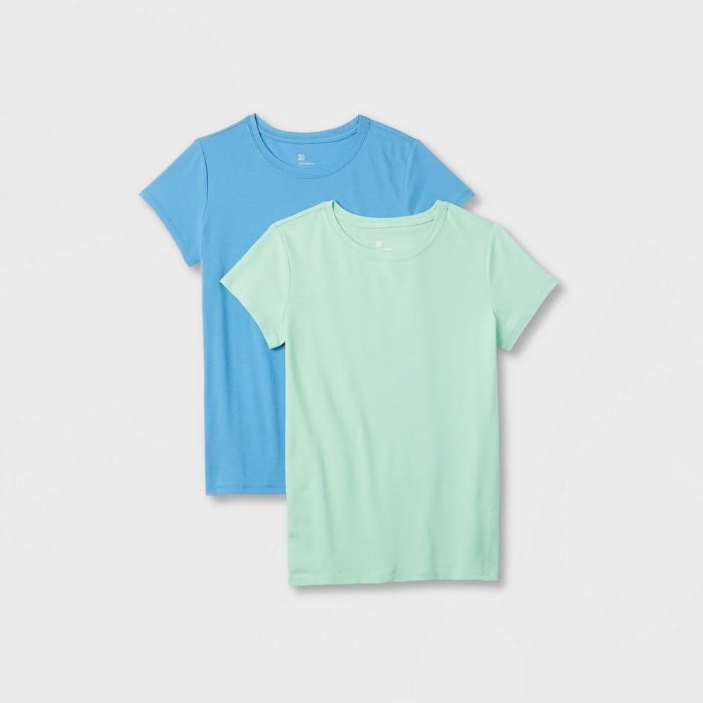 #5530 Large Girls' 2pk Core Short Sleeve T-Shirt - All In Motion Light Mint Green - Default