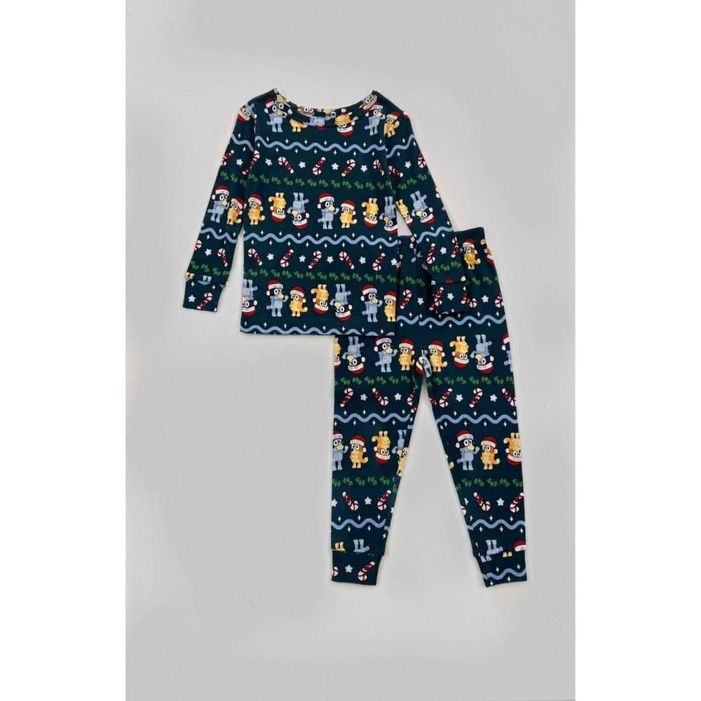 #3152 5T Toddler Boys' 4pc Bluey Fairisle Cotton Christmas Pajama Set - White - Default