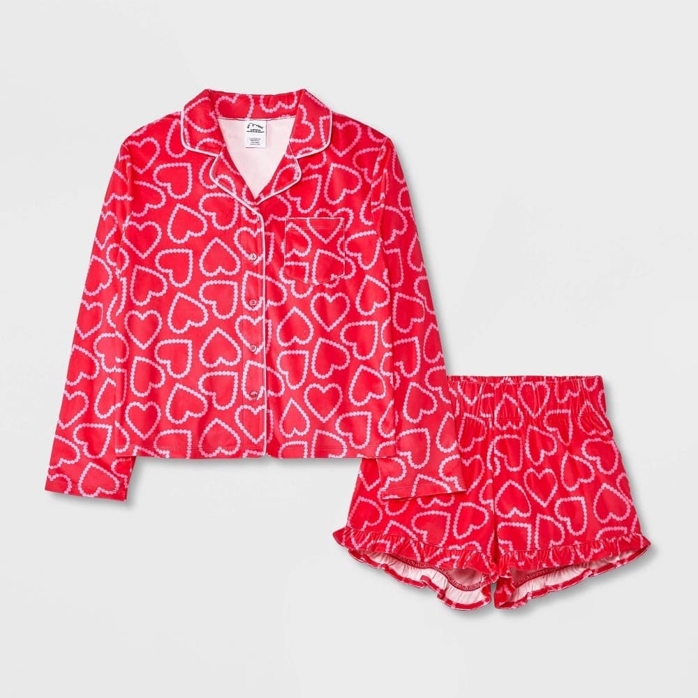 Girls' 2pc 'Hearts' Long Sleeve Coat Pajama Set - Art Class™ Pink M - Regular