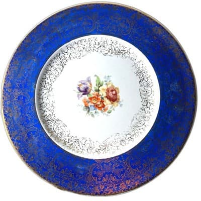 Lafayette China 22kt gold 10" plate cobalt blue rim