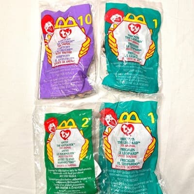 4 Ty Teenie Beanie Babies from McDonald's Promo - Freckles (2), Stretchy, Antsy