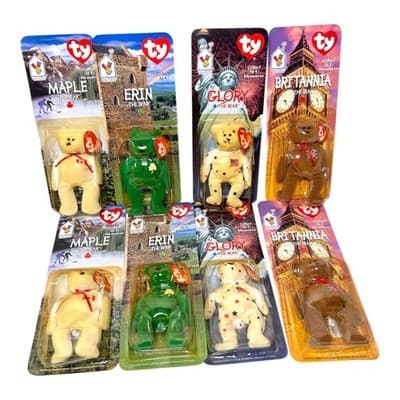 Set of 8 1999 Ty Beanie Baby International Bears from McDonald's Promo in box