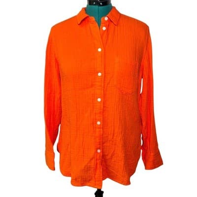 J.Crew orange classic-fit button-down shirt 100% cotton gauze fabric Size 8