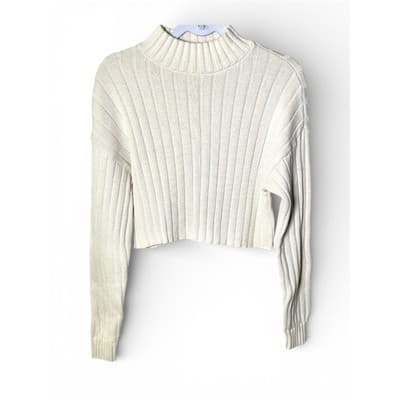 LA Hearts 100% Cotton cream ribbed knit mock neck cropped sweater Medium