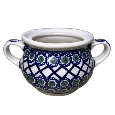 Boleslawiec Polish Pottery Sugar Bowl "Lattice Peacock" pattern - no lid