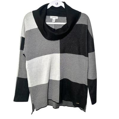 Calvin Klein black, white, and gray cowl neck pullover sweater Medium