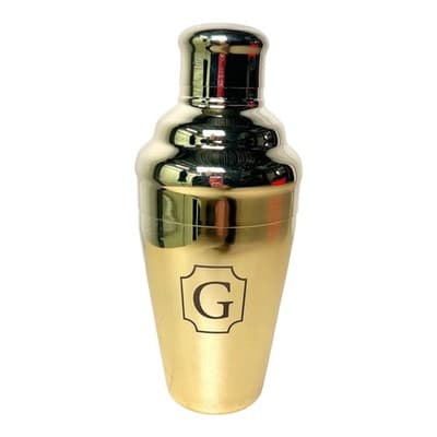 Viski gold tone cocktail shaker w/ G monogram