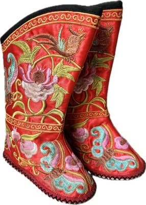 Colorful Asian Embroidered Silk Booties