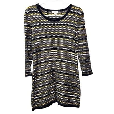 Harold's Black, Gray, White, Yellow 100% Cotton Tunic Top Size L