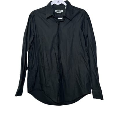 DKNY classic black long-sleeve button-down dress shirt Large