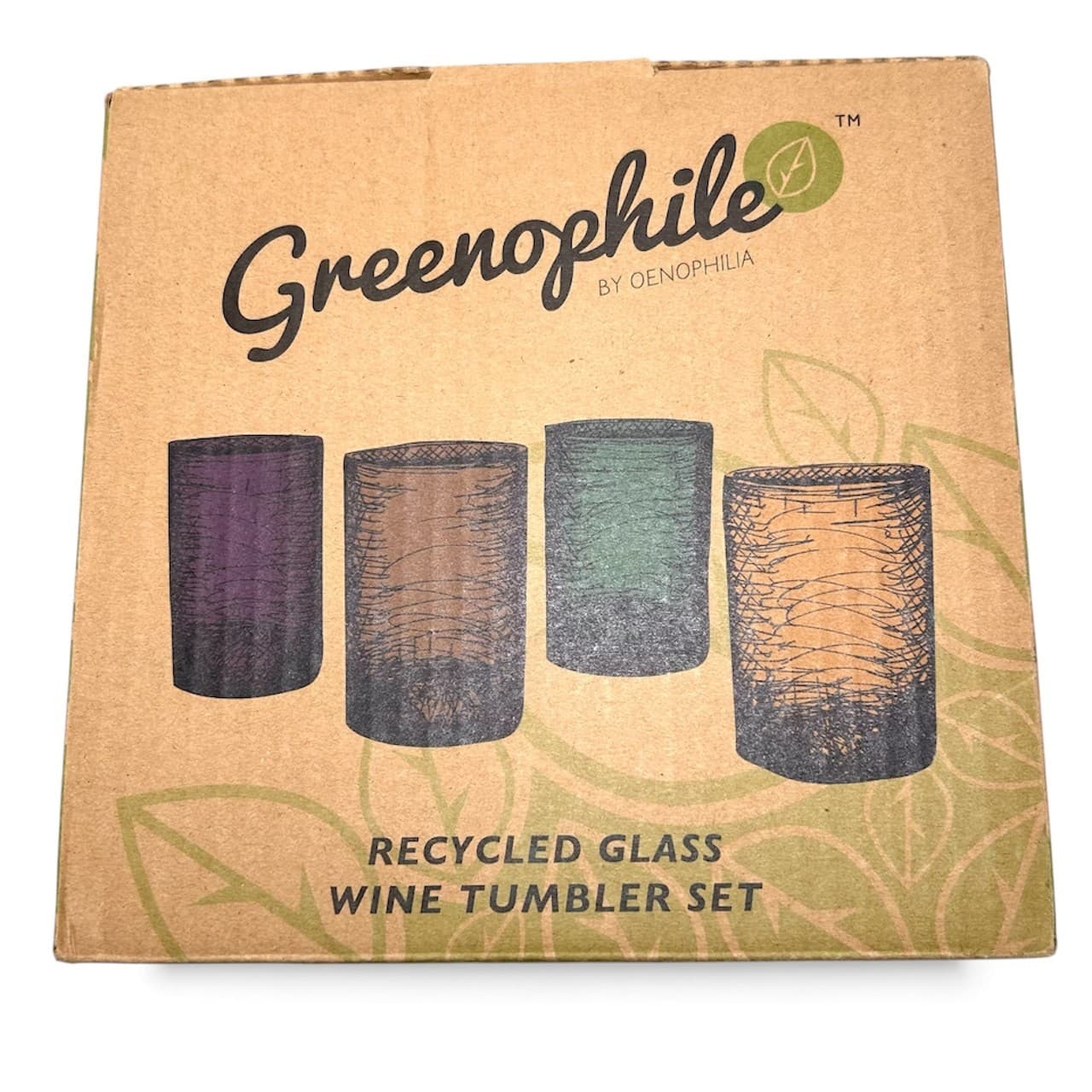 New in Box Greenophile Recycled Glass Wine Tumber Set