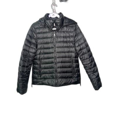 T. Tahari Black Puffer Jacket Removable Hood Expansion Panels Size Small