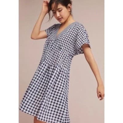 NWT Anthropologie 11.1. Tylho navy white tiered babydoll dress Cottagecore Small