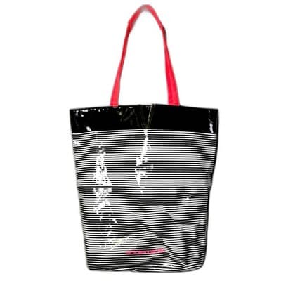 Victoria's Secret Black & White Vinyl-Coated Y2K Tote Bag