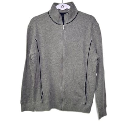 Michael Kors grey textured knit full-zip cardigan sweater Size L
