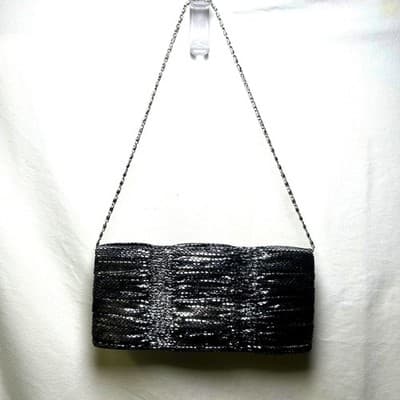 Jessica McClintock Silver Black Faux Snakeskin Clutch Purse