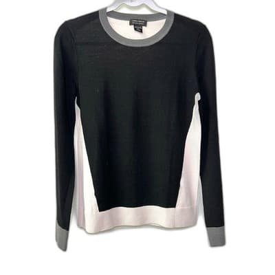 Lord & Taylor 100% Wool Black White Colorblock Sweater Medium