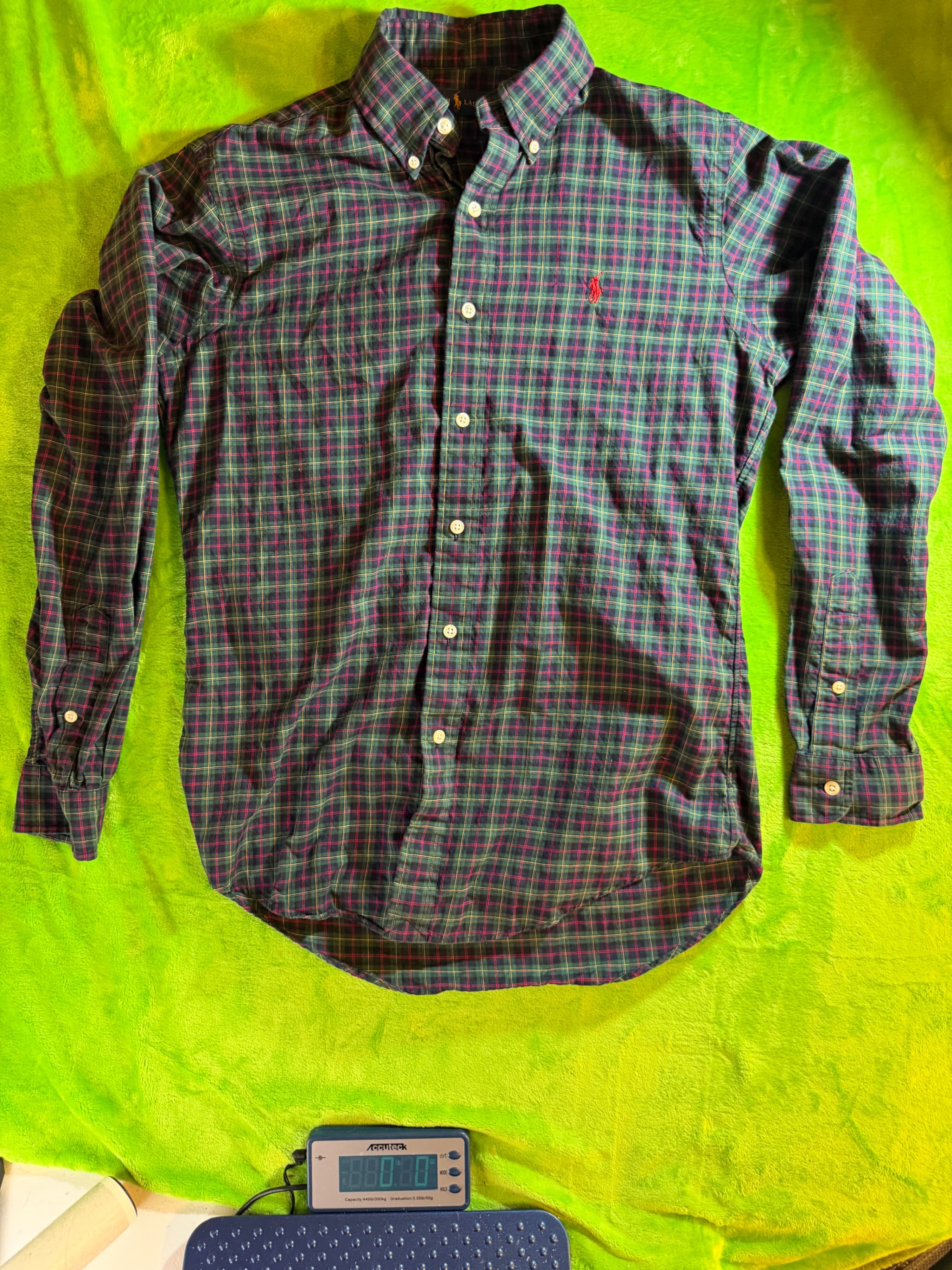 Ralph Lauren Plaid Tartan LS Button Down Shirt Mens Sz S Navy