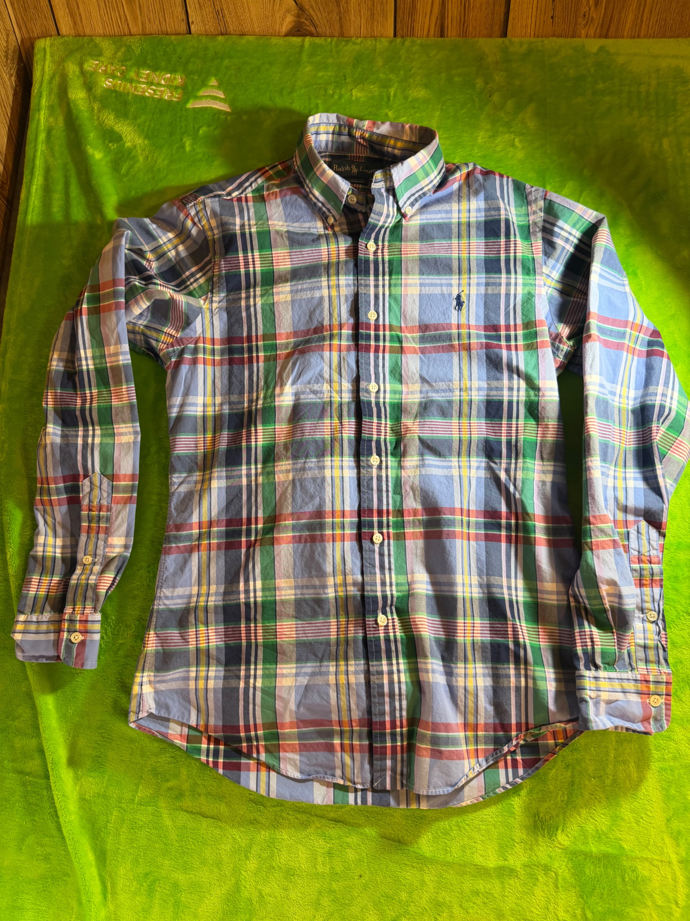 Ralph Lauren Custom Fit Madras Plaid LS Shirt Mens Sz S Blue