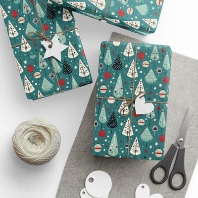 Mid-Century Modern Christmas Wrapping Paper Retro Holiday Gift Wrap Tree