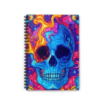 Psychedelic Skull Spiral Notebook Trippy Art Journal | Ruled Pages | 118 Sheets