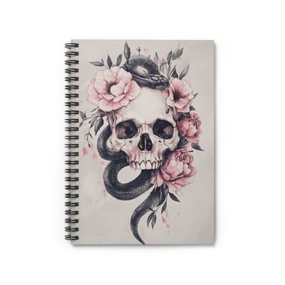 Skull & Snake Spiral Notebook Dark Floral Journal Gothic Stationery | 118 Pages