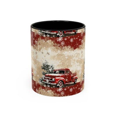 Vintage Truck Holiday Coffee Mug 11oz 15oz | Rustic Winter Decor Gift Cup