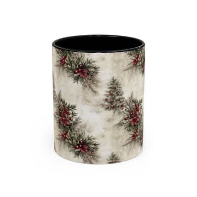 Holiday Floral Coffee Mug 11oz 15oz | Winter Gift | Festive Rustic Kitchen Decor