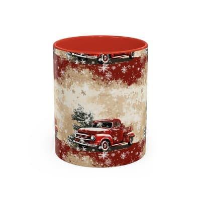 Vintage Truck Holiday Coffee Mug 11oz 15oz | Rustic Winter Decor Gift Cup