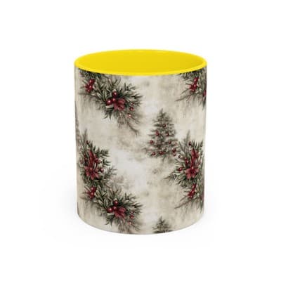 Holiday Floral Coffee Mug 11oz 15oz | Winter Gift | Festive Rustic Kitchen Decor