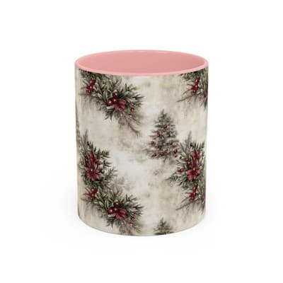 Holiday Floral Coffee Mug 11oz 15oz | Winter Gift | Festive Rustic Kitchen Decor