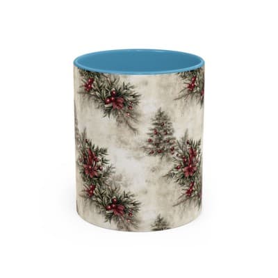 Holiday Floral Coffee Mug 11oz 15oz | Winter Gift | Festive Rustic Kitchen Decor