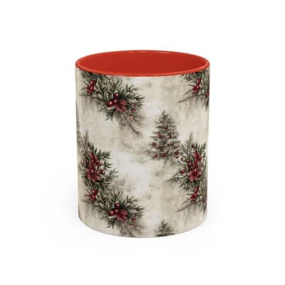 Holiday Floral Coffee Mug 11oz 15oz | Winter Gift | Festive Rustic Kitchen Decor
