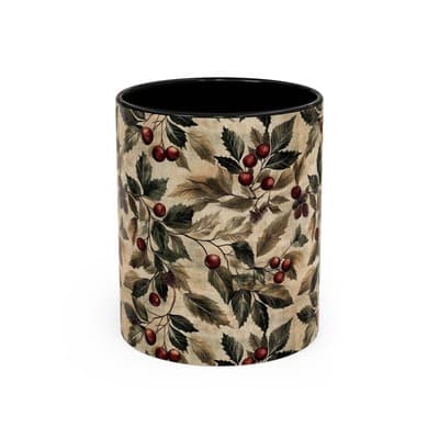 Rustic Berry Coffee Mug 11oz 15oz | Holiday Mug | Vintage Nature Winter Decor