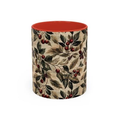 Rustic Berry Coffee Mug 11oz 15oz | Holiday Mug | Vintage Nature Winter Decor