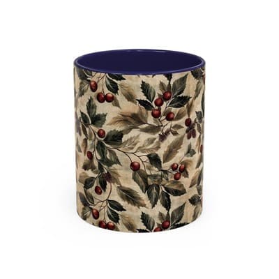 Rustic Berry Coffee Mug 11oz 15oz | Holiday Mug | Vintage Nature Winter Decor