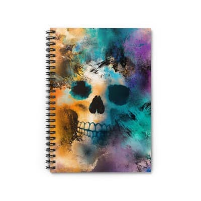 Colorful Skull Spiral Notebook | Gothic Art Journal | Ruled Pages | 118 Sheets