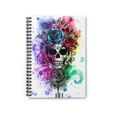 Floral Skull Spiral Notebook | Gothic Rose Art Journal Ruled Pages | 118 Sheets