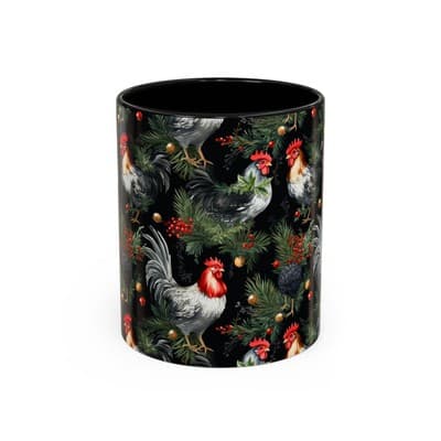 Holiday Rooster Coffee Mug 11oz 15oz | Farmhouse Country Christmas Gift Cup