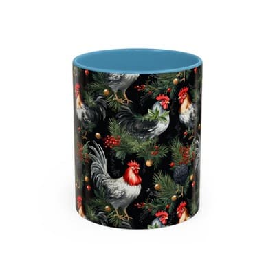 Holiday Rooster Coffee Mug 11oz 15oz | Farmhouse Country Christmas Gift Cup