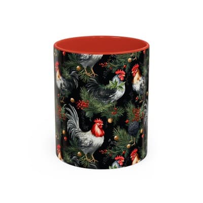 Holiday Rooster Coffee Mug 11oz 15oz | Farmhouse Country Christmas Gift Cup
