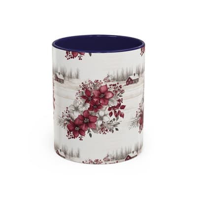 Winter Floral Coffee Mug 11oz 15oz | Holiday Gift | Cozy Red White Cup Decor