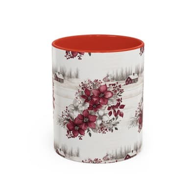 Winter Floral Coffee Mug 11oz 15oz | Holiday Gift | Cozy Red White Cup Decor