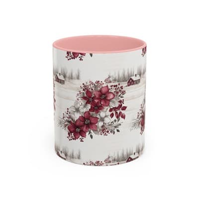 Winter Floral Coffee Mug 11oz 15oz | Holiday Gift | Cozy Red White Cup Decor