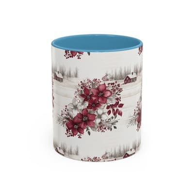 Winter Floral Coffee Mug 11oz 15oz | Holiday Gift | Cozy Red White Cup Decor