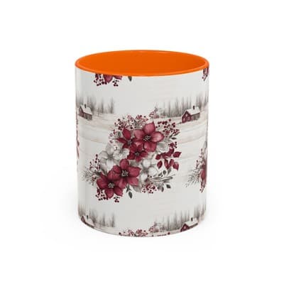 Winter Floral Coffee Mug 11oz 15oz | Holiday Gift | Cozy Red White Cup Decor