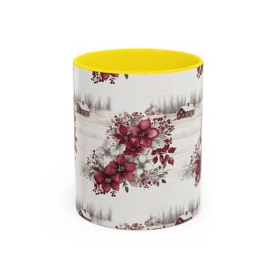 Winter Floral Coffee Mug 11oz 15oz | Holiday Gift | Cozy Red White Cup Decor